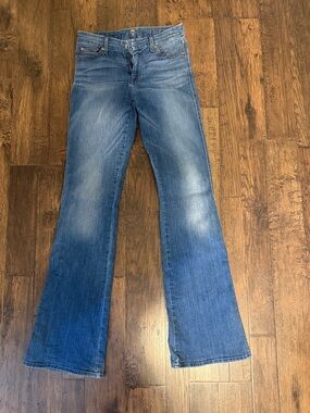 7 For All Mankind Blue Flared Wide-Leg Jeans